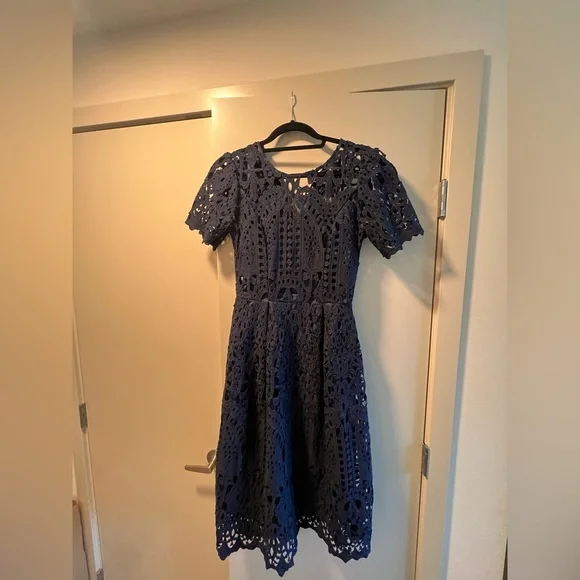 knee length dresses for ladies Anthropologie Blue Eyelet Button Up Dress with Slip- Size L – The Saved  Collection